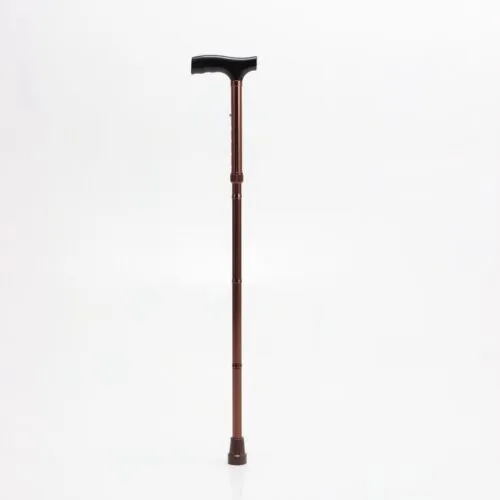 Adjustable Foldable Single Point Aluminum Walking Cane with Painted Solid Wood Handle, 5 Height Positions
