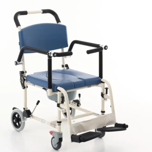 Rolling Indoor Commode Wheelchair, Flip-up Armrests, 4 Lockable Casters, Detachable Footrests & Removable Toilet Bucket, Waterproof Mobility Chair