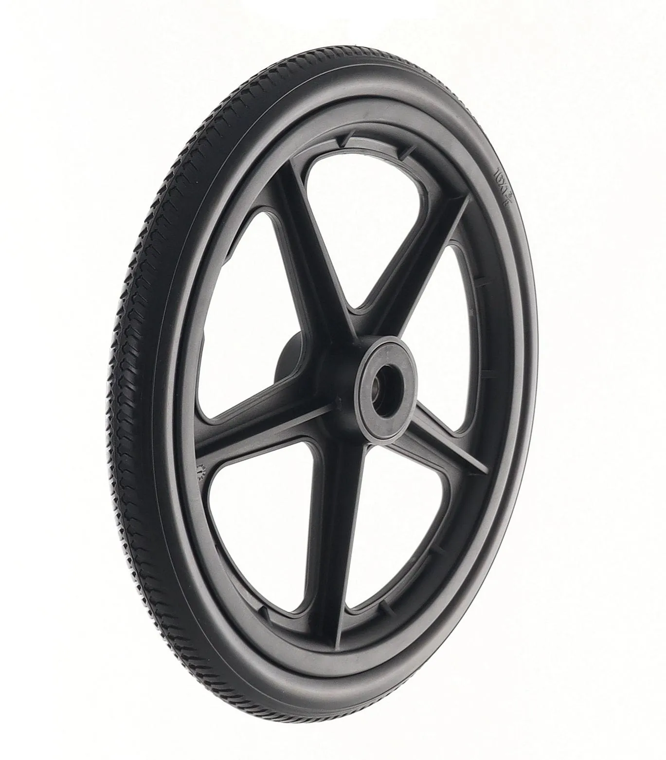 16‑Inch Solid PU Replacement Rear Wheel for Manual Wheelchair, 16×1 3/8 Tire Size, Reinforced ABS 5‑Star Hub, 12 mm Axle Bore, 6001 Sealed Bearings - Image 2