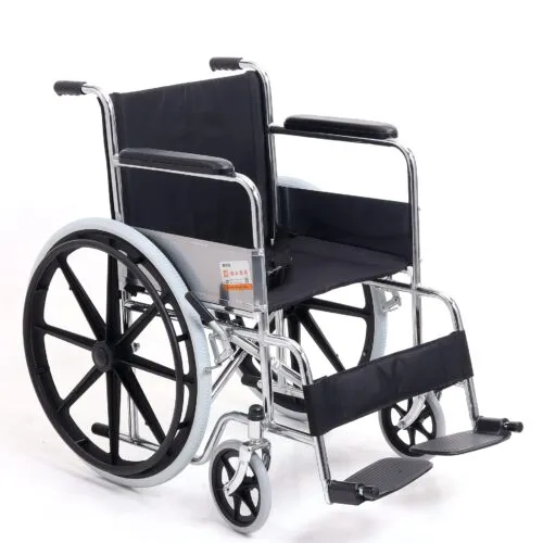 Steel Tube Self‑Propelled Wheelchair, 24‑inch PU Flat‑Free Rear Wheels Dual‑Bearing, 8‑inch Solid PVC Front Casters, Swivel Height‑Adjustable Aluminum Footrest