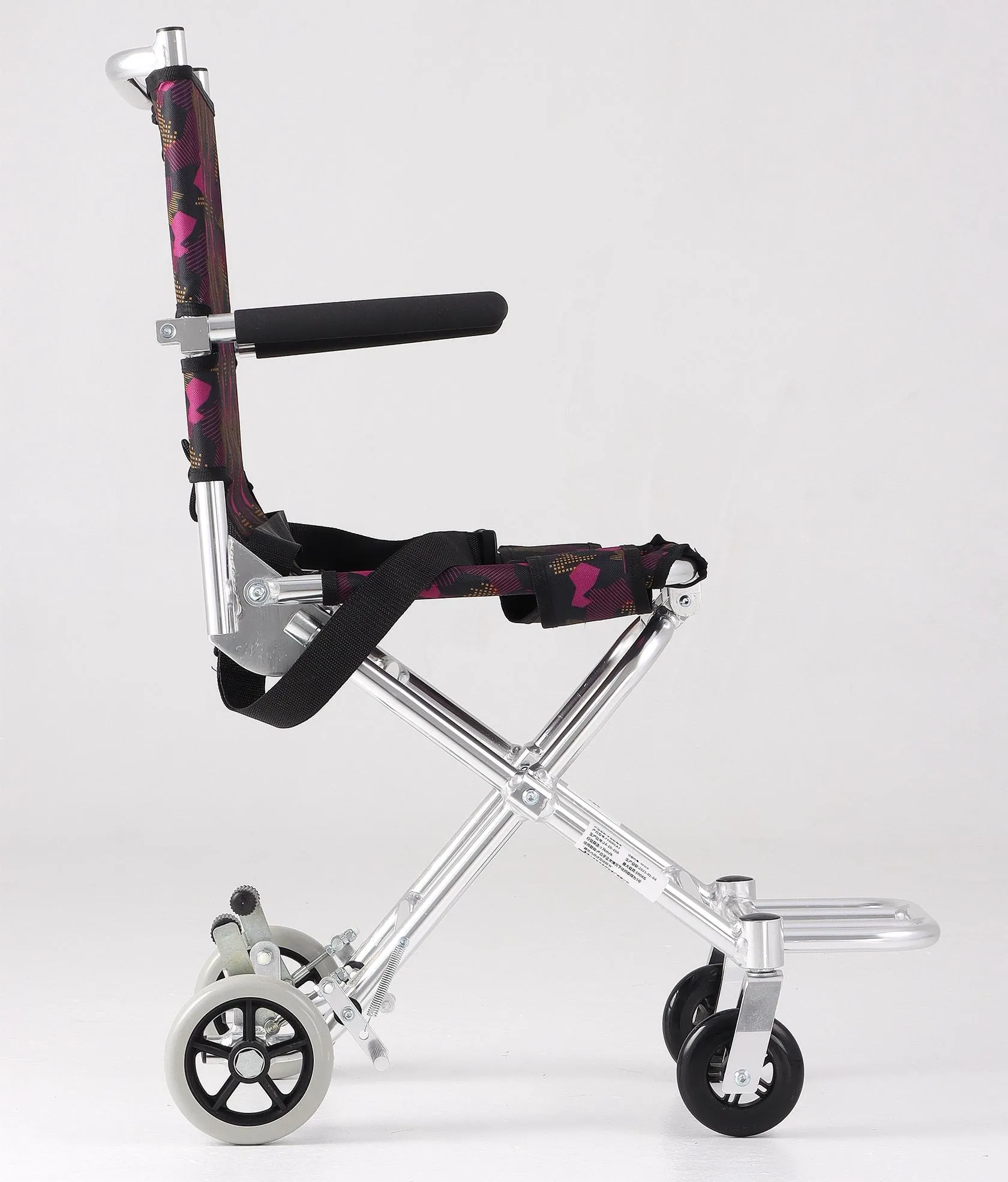 Portable 5.9KG Folding Aluminum Boarding Wheelchair, Pattern Oxford Fabric, 100KG Max Load, Super‑Narrow 380mm, Foot‑Operated Brake for Airport & Travel - Image 3