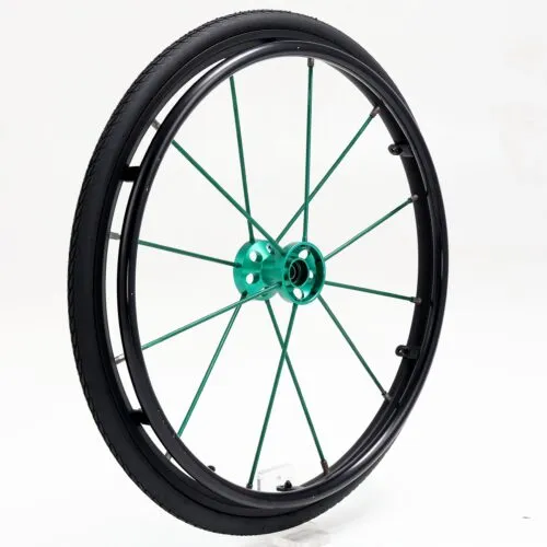 24 Inch Sport Wheelchair Rear Wheel, Color Anodized Aluminum Hub & Spokes, Fine‑Tread Pneumatic Tire