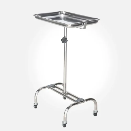 Mobile Instrument Tray Stand, Height‑Adjustable Stainless‑Steel U‑Base for Healthcare Environments