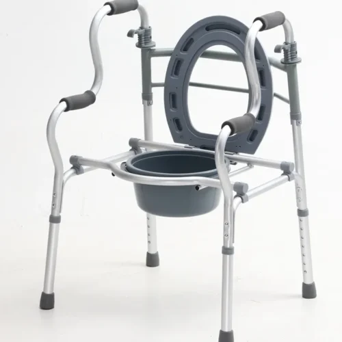 Folding 2‑in‑1 Commode Walking Frame, Height‑Adjustable Aluminum Mobility Aid with Dual‑Height Assist Handgrips & Detachable Commode Pan for Sit‑to‑Stand Support