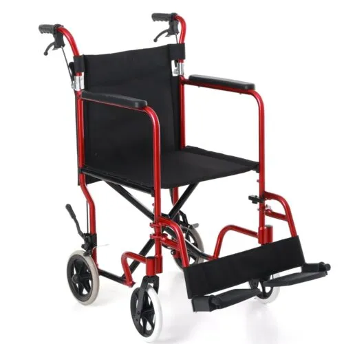 Lightweight Aluminum Transport Wheelchair, 8‑inch PVC Flat‑Free Front & Rear Wheels, Foldable Companion Chair, Oxford Canvas Seat with Tear‑Resistant Liner