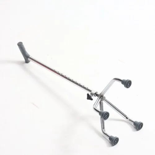 Aluminum Quad Cane with Offset Handle — Adjustable Height Walking Stick with Laser-Welded Steel Base & Anti-Slip Rubber Tips