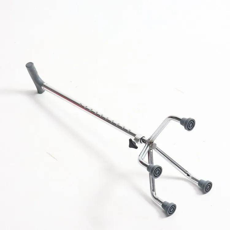 Aluminum Quad Cane with Offset Handle — Adjustable Height Walking Stick with Laser-Welded Steel Base & Anti-Slip Rubber Tips